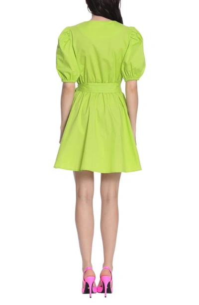 Shop Donna Morgan For Maggy Stretch Cotton Poplin Puff Sleeve Minidress In Macaw Green