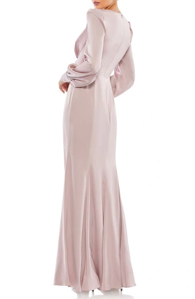 Shop Mac Duggal Empire Long Sleeve Satin Trumpet Gown In Rose Pink