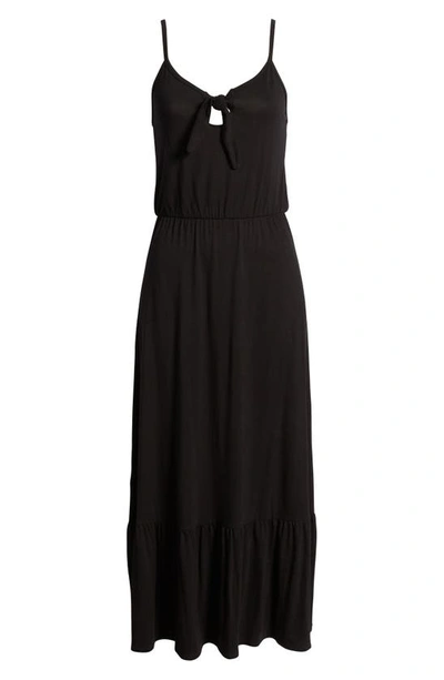 Shop Loveappella Tie Front Maxi Sundress In Black