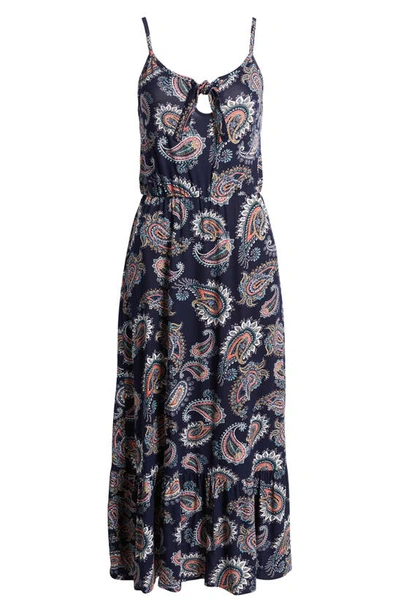 Shop Loveappella Tie Front Maxi Sundress In Navy