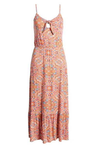 Shop Loveappella Tie Front Maxi Sundress In Coral