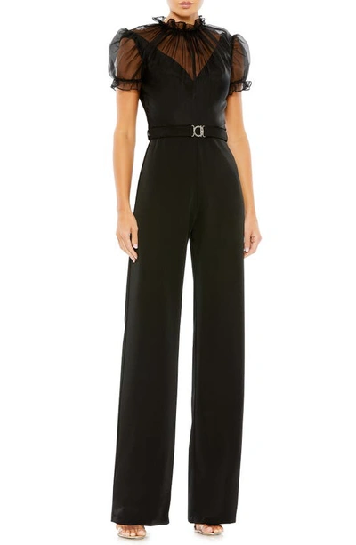 Shop Mac Duggal Illusion Belted Jumpsuit In Black