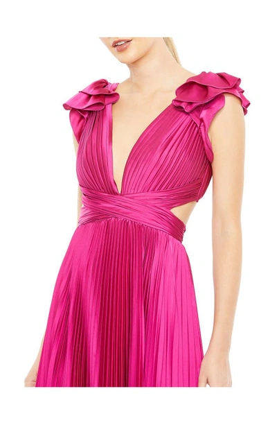 Shop Ieena For Mac Duggal Plunge Neck Pleated A-line Gown In Fuchsia