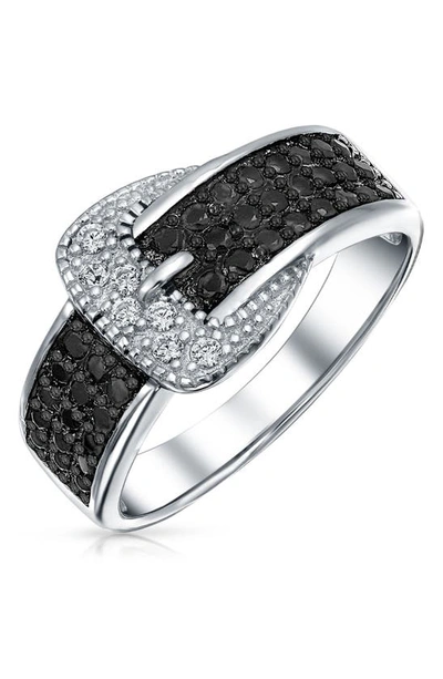 Bling Jewelry Two-tone Cz Buckle Ring In Silver