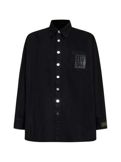 Shop Raf Simons Logo Patch Denim Shirt In Black