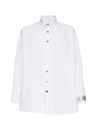 Shop Raf Simons Logo Patch Denim Shirt In White