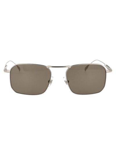 Shop Montblanc Rectangular Frame Sunglasses In Silver
