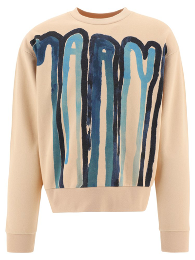 Shop Marni Logo Printed Crewneck Sweatshirt In Beige