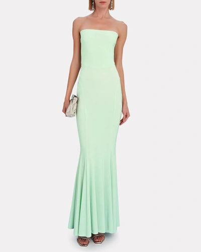 Shop Norma Kamali Strapless Fishtail Gown In Green-lt