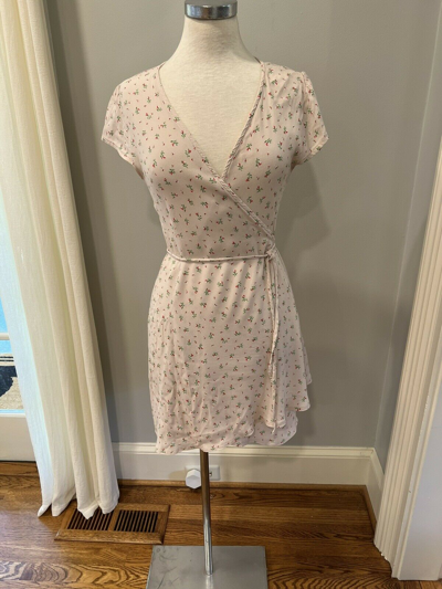 Pre-owned Light Pink Floral Wrap Robbie Dress Sz S M (one Size)