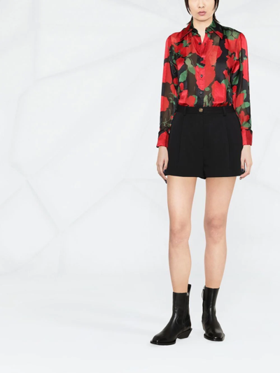 Shop Saint Laurent Floral Print Semi-sheer Blouse In Black