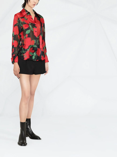 Shop Saint Laurent Floral Print Semi-sheer Blouse In Black