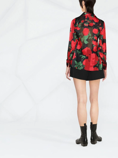 Shop Saint Laurent Floral Print Semi-sheer Blouse In Black