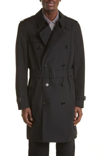 Shop Burberry The Kensington Mid Cotton Gabardine Trench Coat In Black