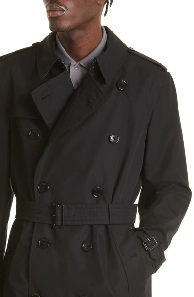 Shop Burberry The Kensington Mid Cotton Gabardine Trench Coat In Black