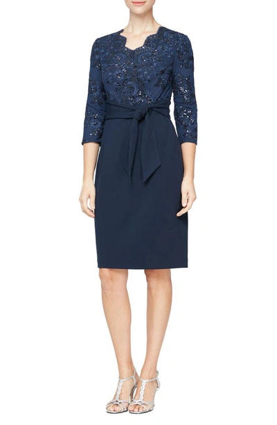 Shop Alex Evenings Sequin Embroidery Cocktail Sheath Dress In Navy