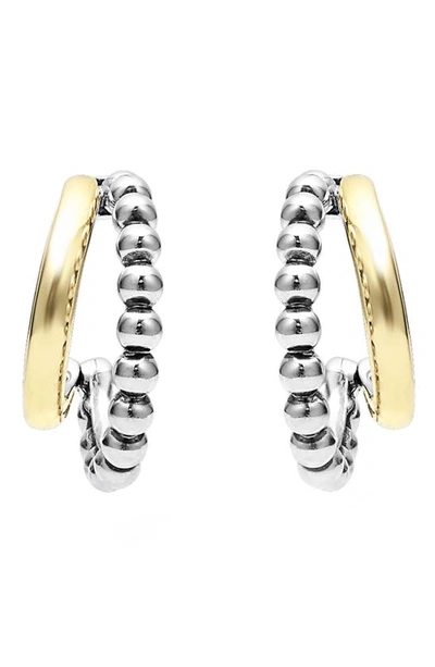 Shop Lagos Signature Caviar Double Mini Hoop Earrings In Silver Gold