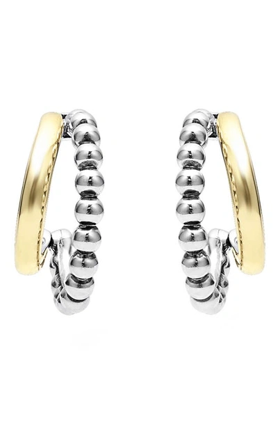 Lagos Signature Caviar Double Mini Hoop Earrings In Silver Gold