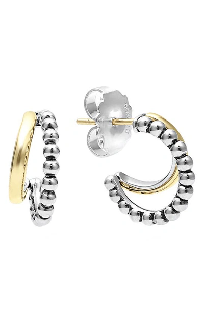 Shop Lagos Signature Caviar Double Mini Hoop Earrings In Silver Gold