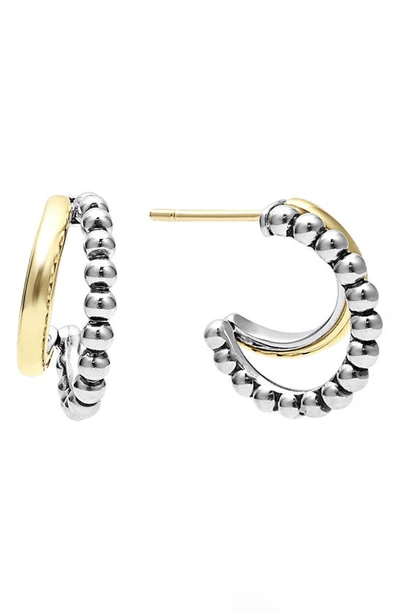 Shop Lagos Signature Caviar Double Mini Hoop Earrings In Silver Gold