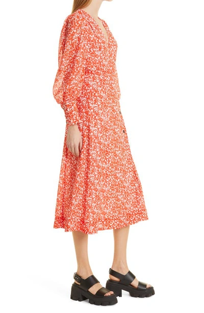 Shop Ganni Abstract Floral Long Sleeve Crepe Dress In Mini Floral Orangedotcom