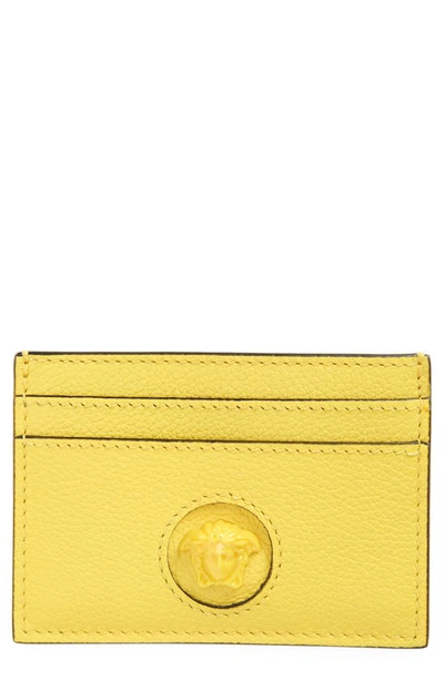 Shop Versace Medusa Leather Card Case In Yellow- Gold