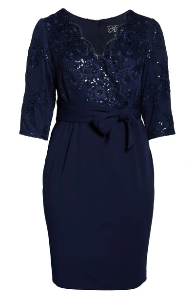Shop Alex Evenings Sequin Lace Bodice Cocktail Dress In Navy