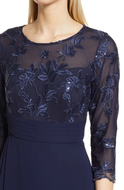 Alex Evenings Sequin Embroidered Bodice Empire Waist Gown In Navy