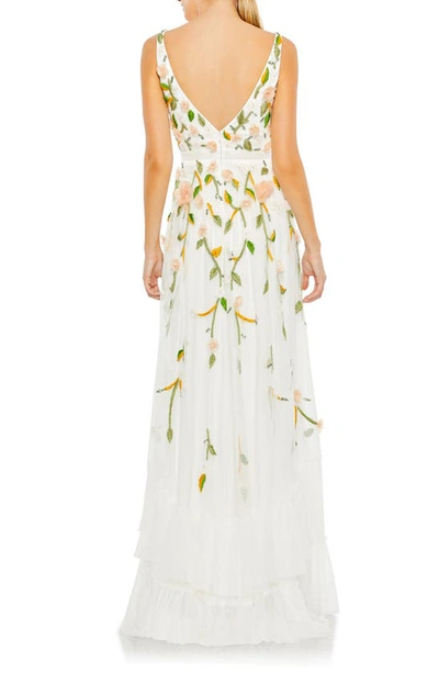 Shop Mac Duggal Floral Embellished & Embroidered Gown In White Multi