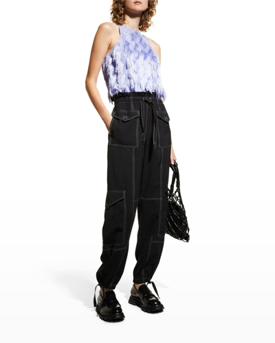 Shop Ganni Paper Bag Waist Cargo Pants In Black