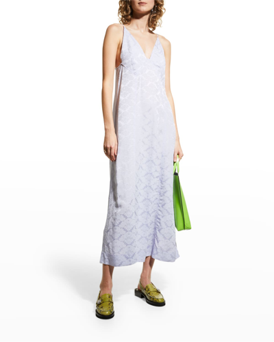 Shop Ganni Floral Jacquard Midi Slip Dress In Cosmic Sky