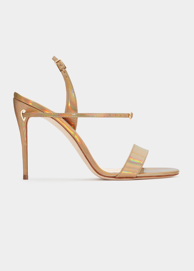 Shop Jennifer Chamandi Tommaso Iridescent Slingback Sandals In Gold