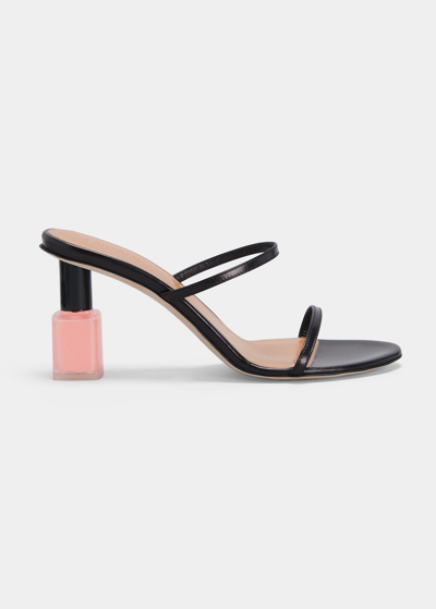 Shop Loewe Nail Polish Two-band Slide Sandals In Black Pink