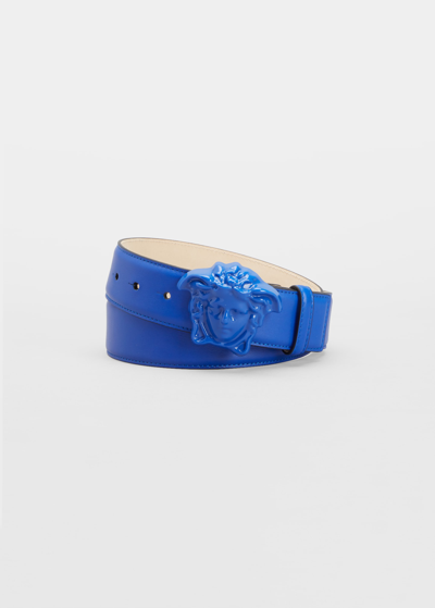 Shop Versace Leather Medusa-buckle Belt In Royal Blue
