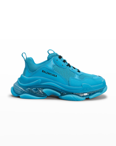 Shop Balenciaga Men's Triple S Clear-sole Sneakers In Blue