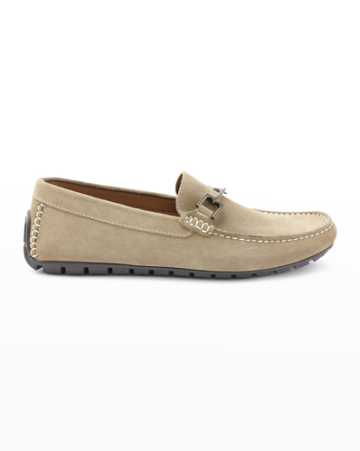 Shop Bruno Magli Men's Xander Horse-bit Strap Leather Drivers In Taupe Suede