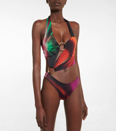 Shop Louisa Ballou Printed Asymmetric Swimsuit In Odyssey