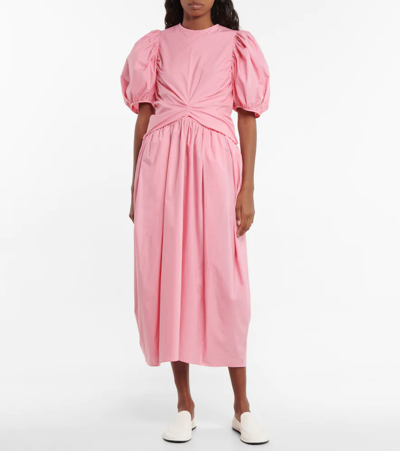Juniper Gathered Cotton-poplin Midi Dress In Pink