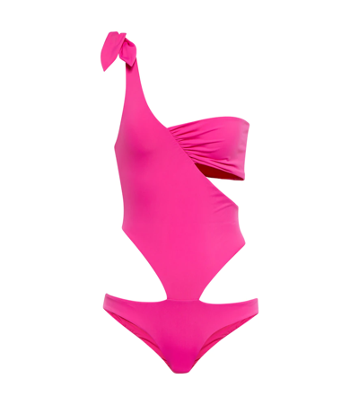 Shop Nensi Dojaka One-shoulder Swimsuit In Dark Pink