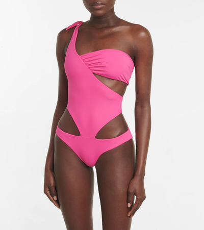 Shop Nensi Dojaka One-shoulder Swimsuit In Dark Pink