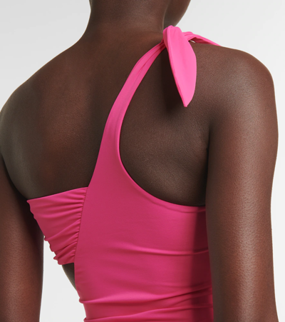 Shop Nensi Dojaka One-shoulder Swimsuit In Dark Pink