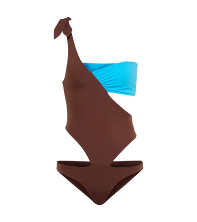Nensi Dojaka One-shoulder Swimsuit In Brown Blue