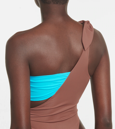 Nensi Dojaka One-shoulder Swimsuit In Brown Blue