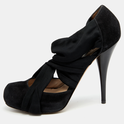 Pre-owned Fendi Black Suede And Fabric Criss Cross Pumps 40