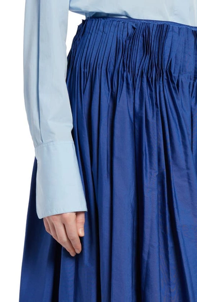 Shop The Row Ruth Pleated High Waist Cotton Midi Skirt In French Blue
