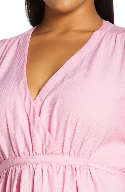 Shop Vero Moda Curve Elise Seersucker Wrap Dress In Prism Pink
