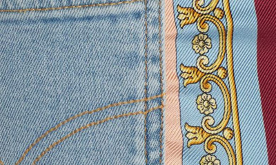 Shop Versace Mixed Media Cutoff Shorts In Medium Blue Multicolor