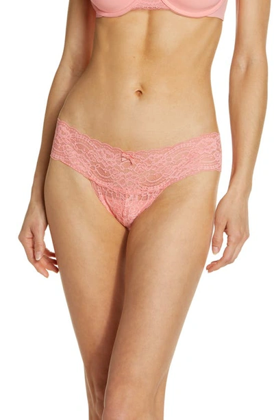 Shop Skarlett Blue 'obsessed' Lace Thong In Pink Sun/ Chiffon
