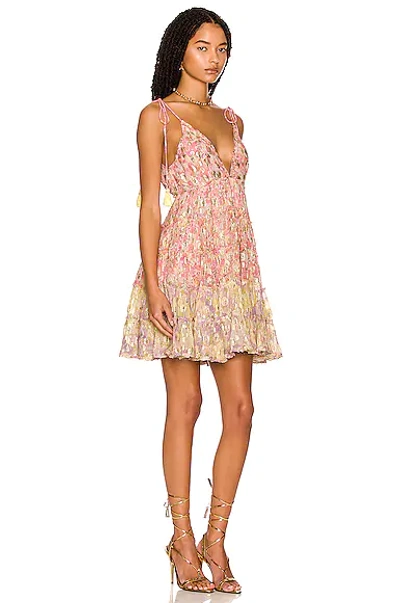 Rococo Sand Tassel Tie-shoulder Tiered Mini Dress In Peach & Butter Yellow