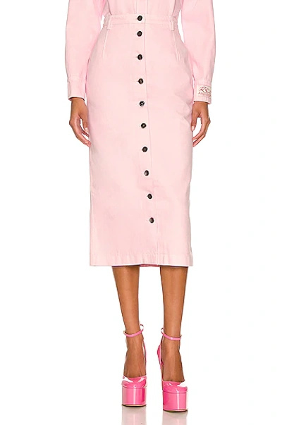 Shop Raf Simons Button Up Denim Skirt In Light Pink
